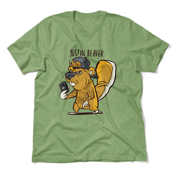 Justin Beaver Men/Unisex T-Shirt in Heather Green color